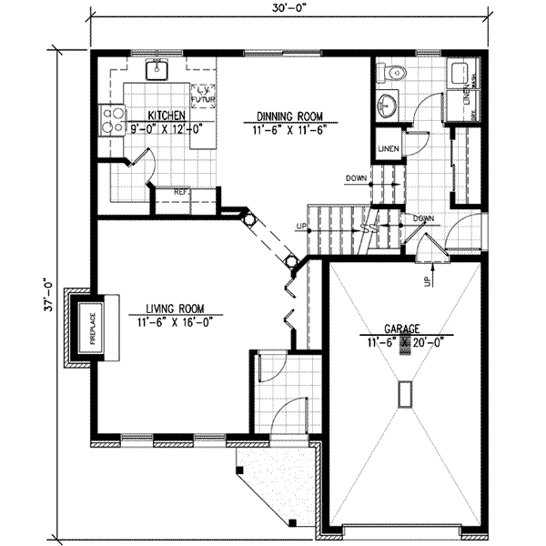 Floor Plan - Main Floor for Cottage House Plan #138-138 - 3 bed, 1.5 bath