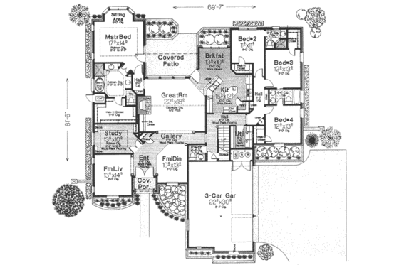 Floor Plan - Main Floor for European House Plan #310-322 - 4 bed, 3.5 bath