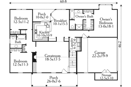 Floor Plan - Main Floor for Country House Plan #406-238 - 3 bed, 2 bath