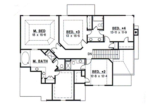 Floor Plan - Upper Floor for Traditional House Plan #67-546 - 4 bed, 3.5 bath