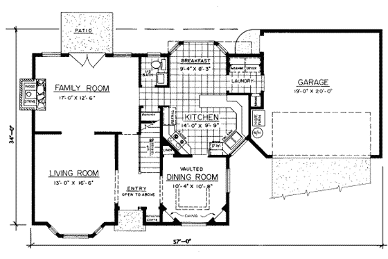 Floor Plan - Main Floor for Traditional House Plan #303-438 - 3 bed, 2.5 bath