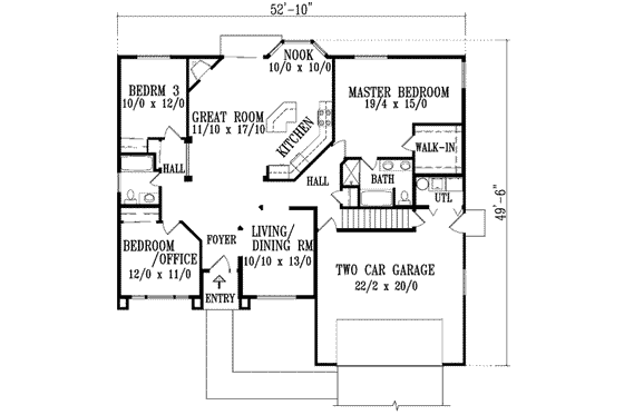 Floor Plan - Main Floor for Country House Plan #1-862 - 3 bed, 2 bath