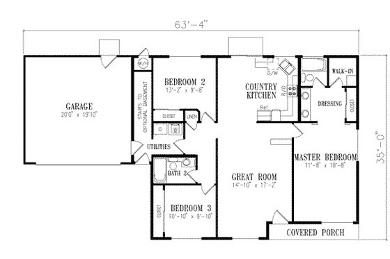 Floor Plan - Main Floor for Adobe / Southwestern House Plan #1-248 - 3 bed, 2 bath