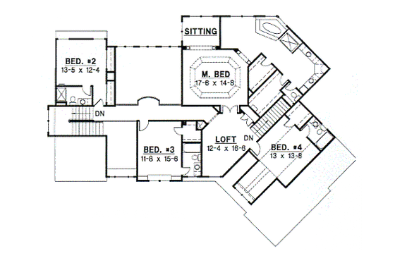 Floor Plan - Upper Floor for Traditional House Plan #67-624 - 5 bed, 5.5 bath