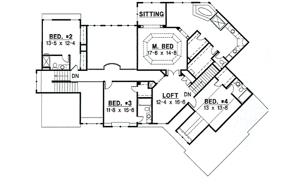 Traditional Floor Plan - Upper Floor Plan #67-624