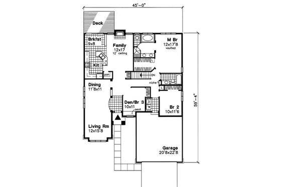 Floor Plan - Main Floor for Traditional House Plan #50-170 - 3 bed, 2 bath