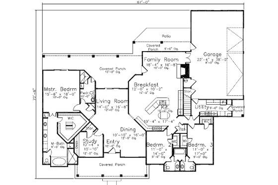 Floor Plan - Main Floor for Traditional House Plan #52-196 - 3 bed, 3 bath