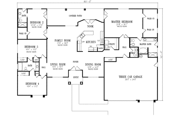 Floor Plan - Main Floor for Adobe / Southwestern House Plan #1-647 - 4 bed, 3.5 bath