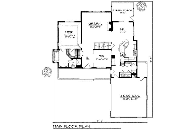 House Plan Design - Floor Plan - Main Floor for Traditional House Plan #70-319 - 4 bed, 2.5 bath