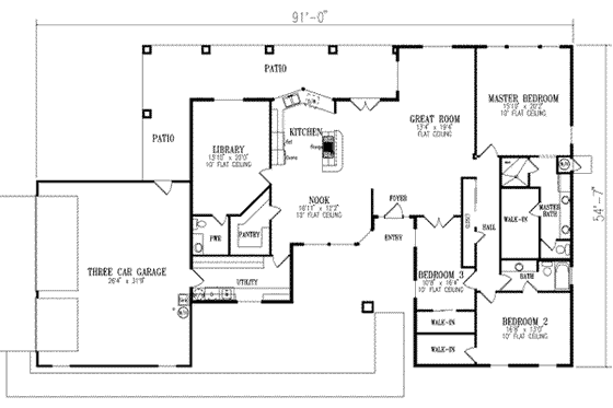 Floor Plan - Main Floor for Adobe / Southwestern House Plan #1-624 - 3 bed, 2.5 bath
