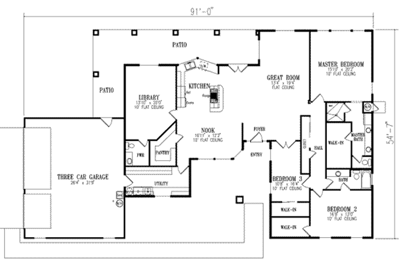 House Blueprint - Floor Plan - Main Floor for Adobe / Southwestern House Plan #1-624 - 3 bed, 2.5 bath