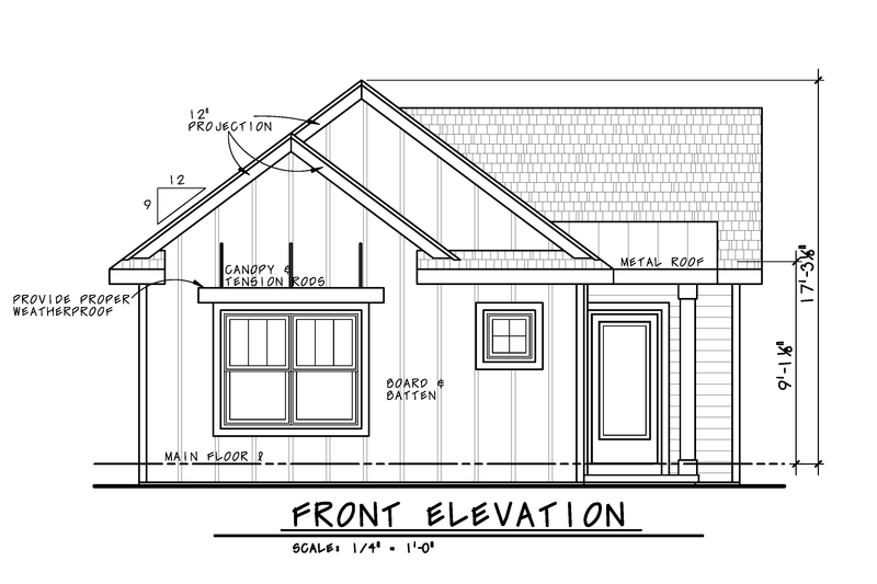 House Blueprint - Exterior - Front Elevation 4 for Modern House Plan #20-2607 - 1 bed, 1 bath