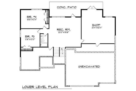 Floor Plan - Lower Floor for Traditional House Plan #70-250 - 2 bed, 2 bath