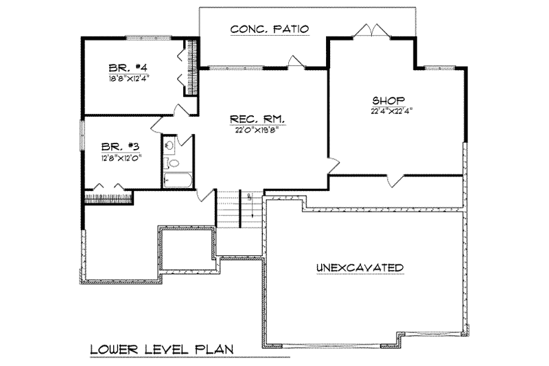 Architectural House Design - Floor Plan - Lower Floor for Traditional House Plan #70-250 - 2 bed, 2 bath