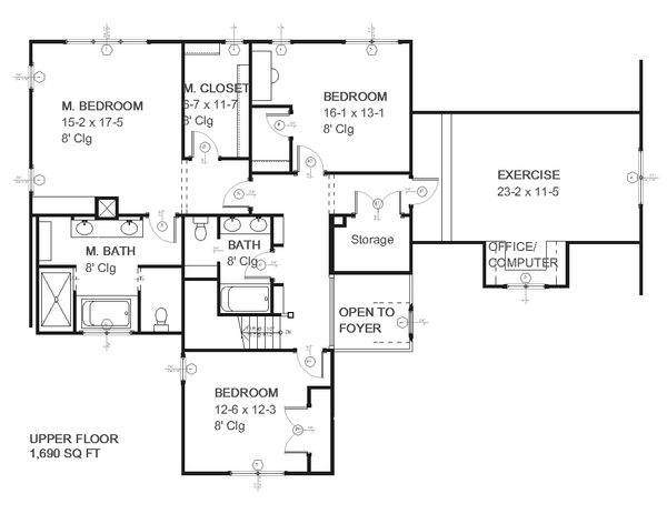 Traditional Floor Plan - Upper Floor Plan #901-15