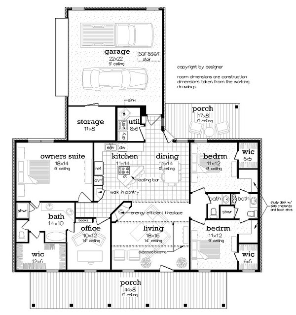 House Blueprint - Farmhouse Floor Plan - Main Floor Plan #45-636
