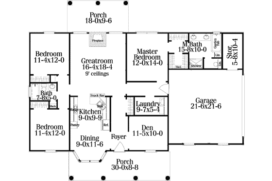 Floor Plan - Main Floor for Country House Plan #406-122 - 3 bed, 2 bath