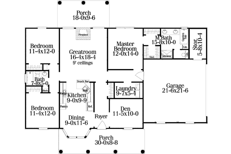 Architectural House Design - Floor Plan - Main Floor for Country House Plan #406-122 - 3 bed, 2 bath