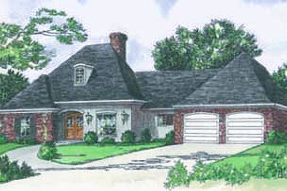 Exterior - Front Elevation for European House Plan #16-263 - 3 bed, 2 bath