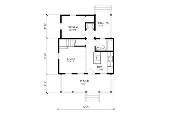 Katrina Cottage, Country House plan, main level floor plan
