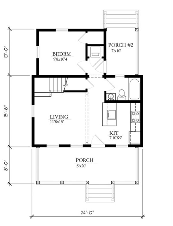 Katrina Cottage, Country House plan, main level floor plan