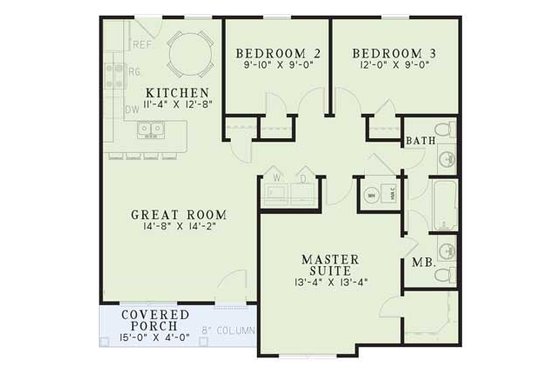 Floor Plan - Main Floor for Ranch House Plan #17-163 - 3 bed, 1.5 bath