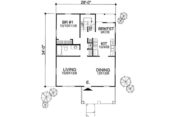 Floor Plan - Main Floor for Bungalow House Plan #50-231 - 3 bed, 2 bath