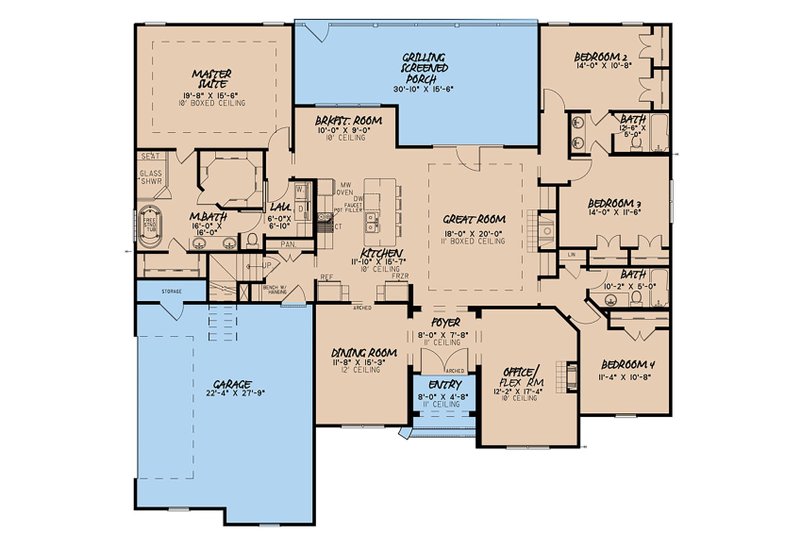 Craftsman Style House Plan - 4 Beds 3.5 Baths 2663 Sq Ft Plan #923-144 