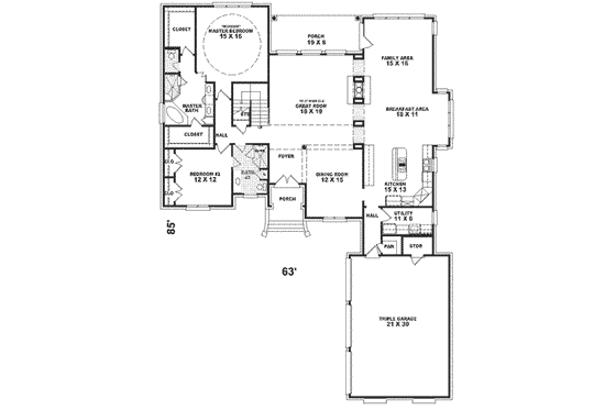 Floor Plan - Main Floor for European House Plan #81-373 - 4 bed, 3 bath
