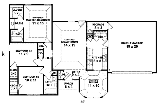 Floor Plan - Main Floor for Traditional House Plan #81-1385 - 3 bed, 2 bath