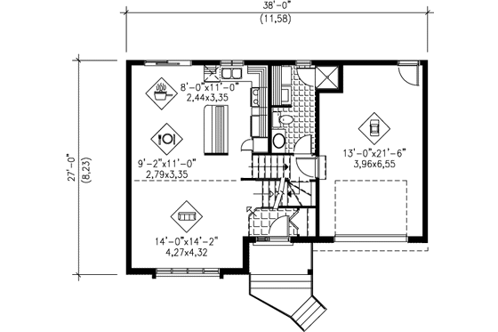 Floor Plan - Main Floor for Traditional House Plan #25-2204 - 3 bed, 1.5 bath