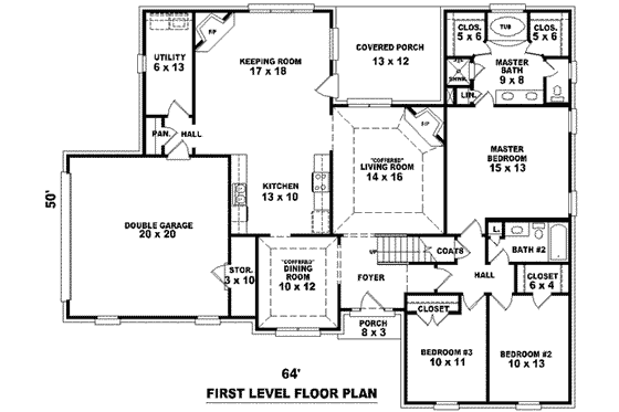 Floor Plan - Main Floor for Traditional House Plan #81-1035 - 4 bed, 3 bath